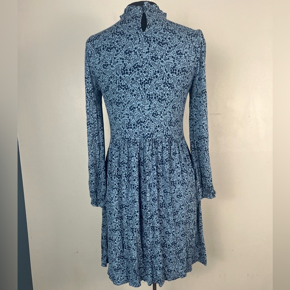 Boden Clara Dress Women 8 Petite Modest Long Sleeve Jersey Blue Floral Pockets - Picture 4 of 9